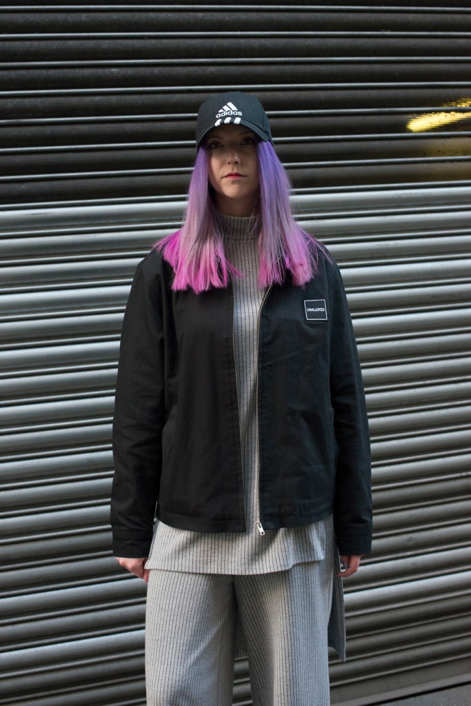 LONDON, ENGLAND - FEBRUARY 23: Blogger Kate White wears an Unalloyed jacket, Zara top and trousers and an Adidas hat on day 5 during London Fashion Week Autumn/Winter 2016/17 on February 23, 2016 in London, England. (Photo by Kirstin Sinclair/Getty Images)*** Local Caption *** Kate White
