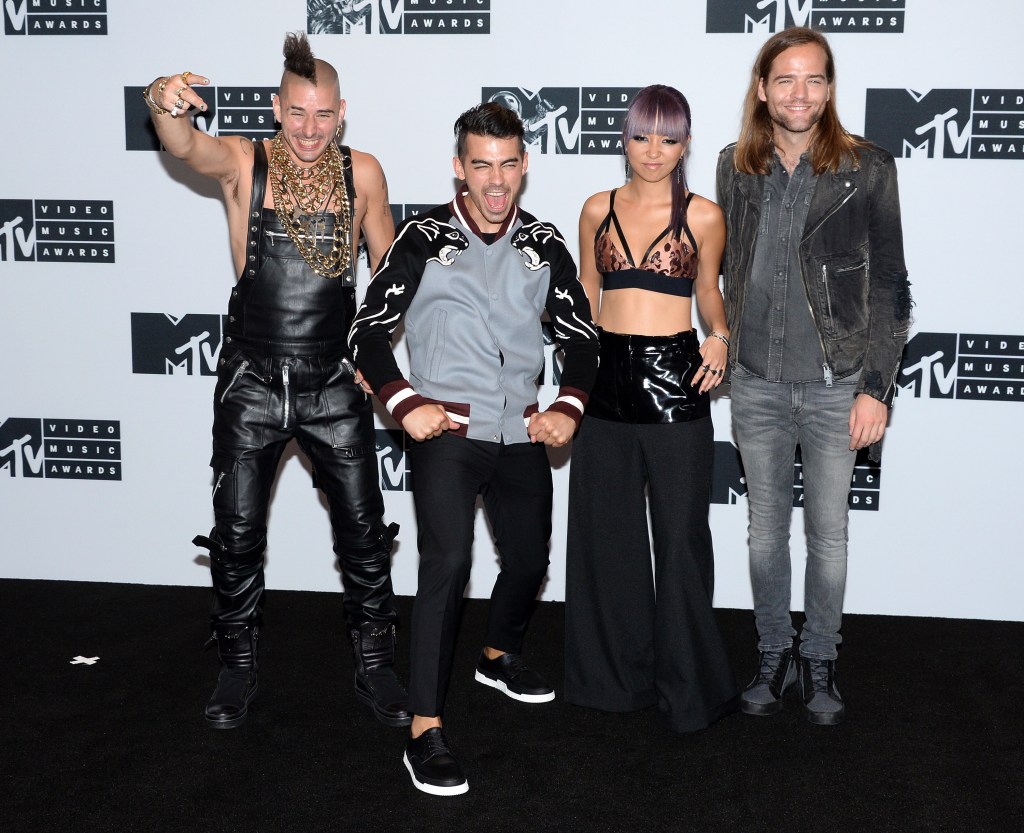 NEW YORK, NY - AUGUST 28: Cole Whittle, Joe Jonas, JinJoo Lee and Jack Lawless of DNCE attend the Press Room at the 2016 MTV Video Music Awards at Madison Square Garden on August 28, 2016 in New York City. (Photo by Anthony Harvey/Getty Images)