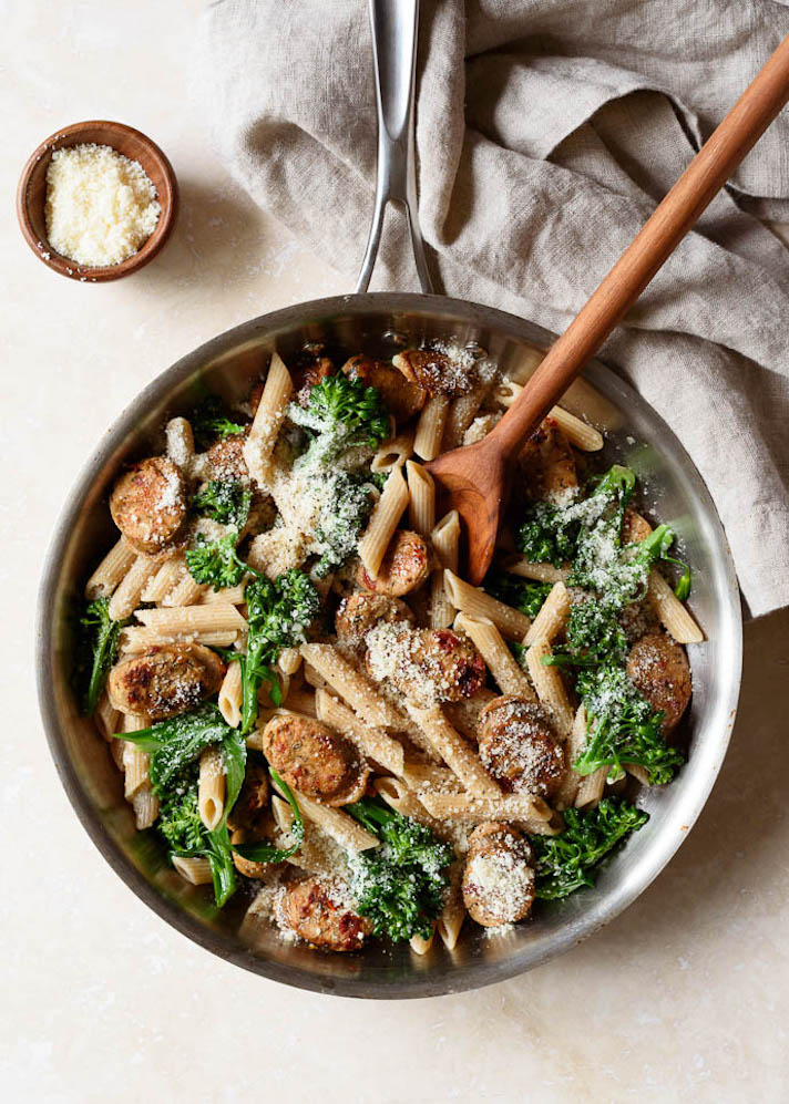 STYLECASTER | 17 Easy Whole Grain Pasta Recipes That Don't Suck | Whole Wheat Pasta with Broccoli and Chicken Sausage