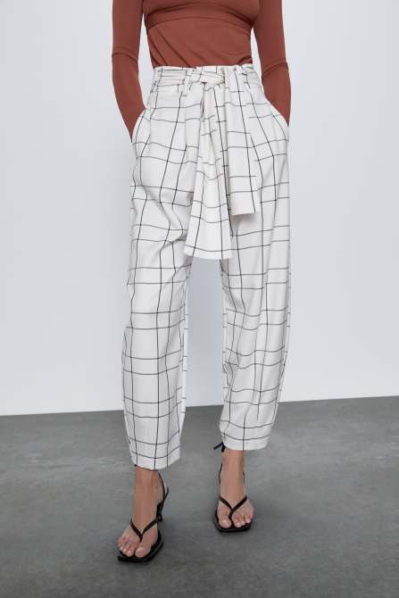 zara spring 2020 belted plaid pants