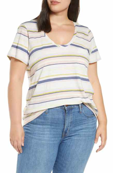 STYLECASTER | Nordstrom Plus-Size Sale 2020 | blue green striped tee