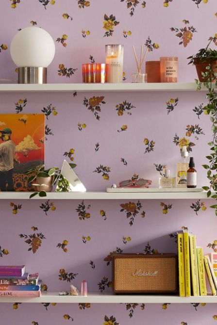 STYLECASTER | Peel and Stick Wallpapers | purple floral wallpaper