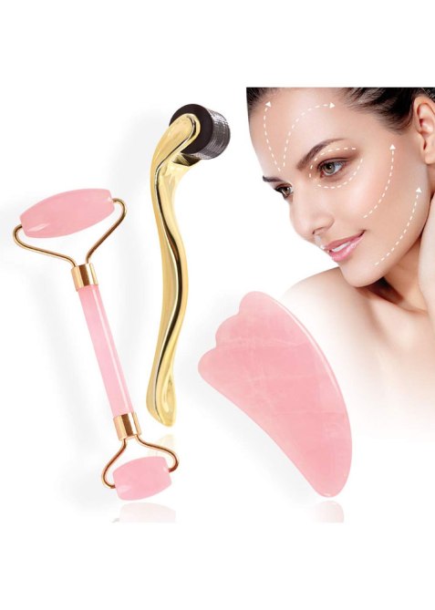Yevior Jade Roller, Gua Sha Massager and Derma Roller Set