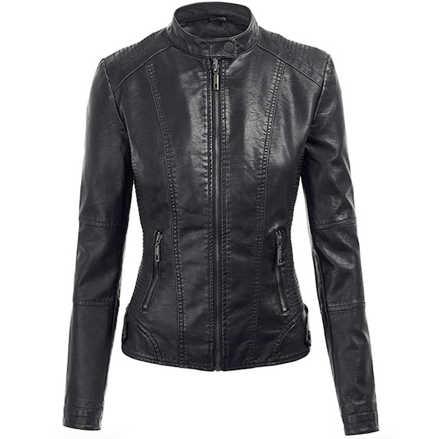 Made By Johnny Women’s Faux Leather Zip Up