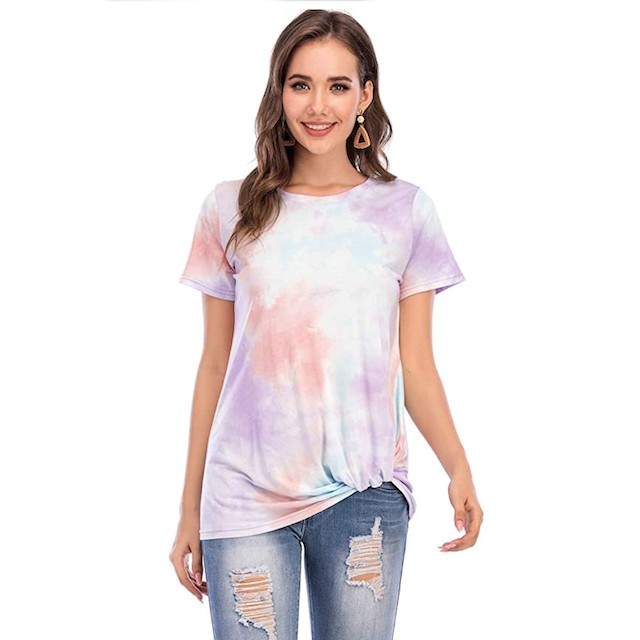 LUSMAY Womens Short Sleeve Loose Twist Knot Shirt