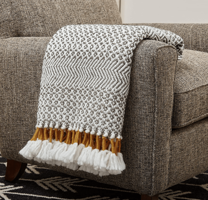 Rivet Modern Hand-Woven Stripe Fringe Throw Blanket
