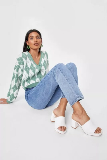 Faux Leather Square Toe Platform Mules