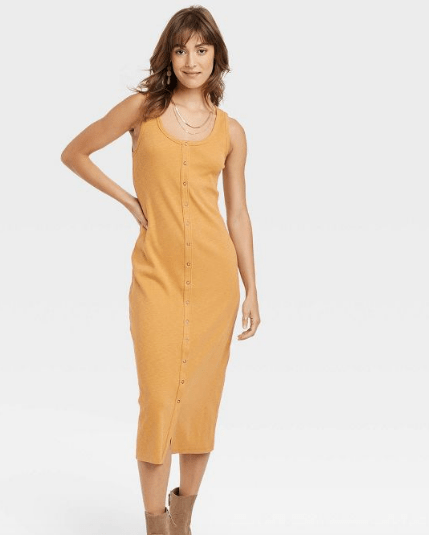 Button-Front Knit Bodycon Dress