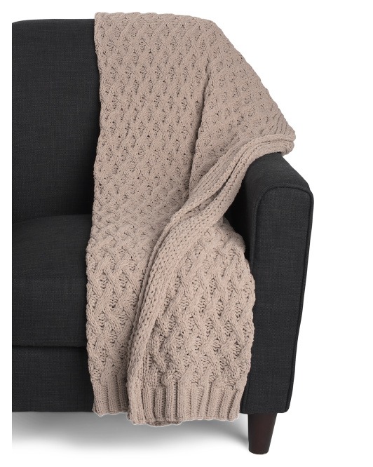 Artelier Nicole Miller Wave Check Cable Knit Throw Blanket Marshalls