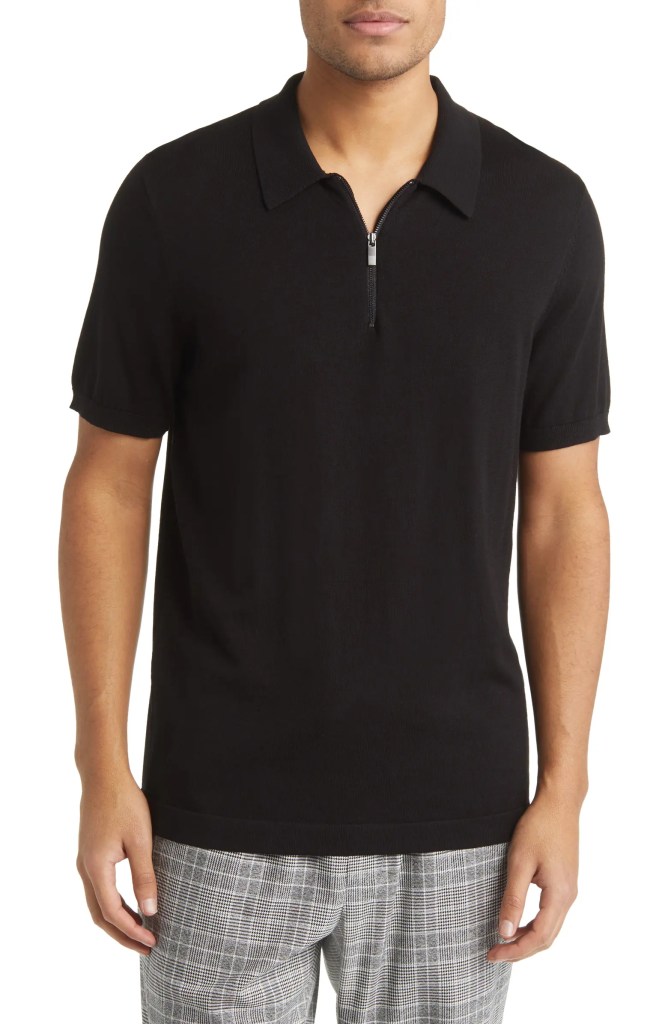 Open Edit Short Sleeve Quarter Zip Polo Sweater