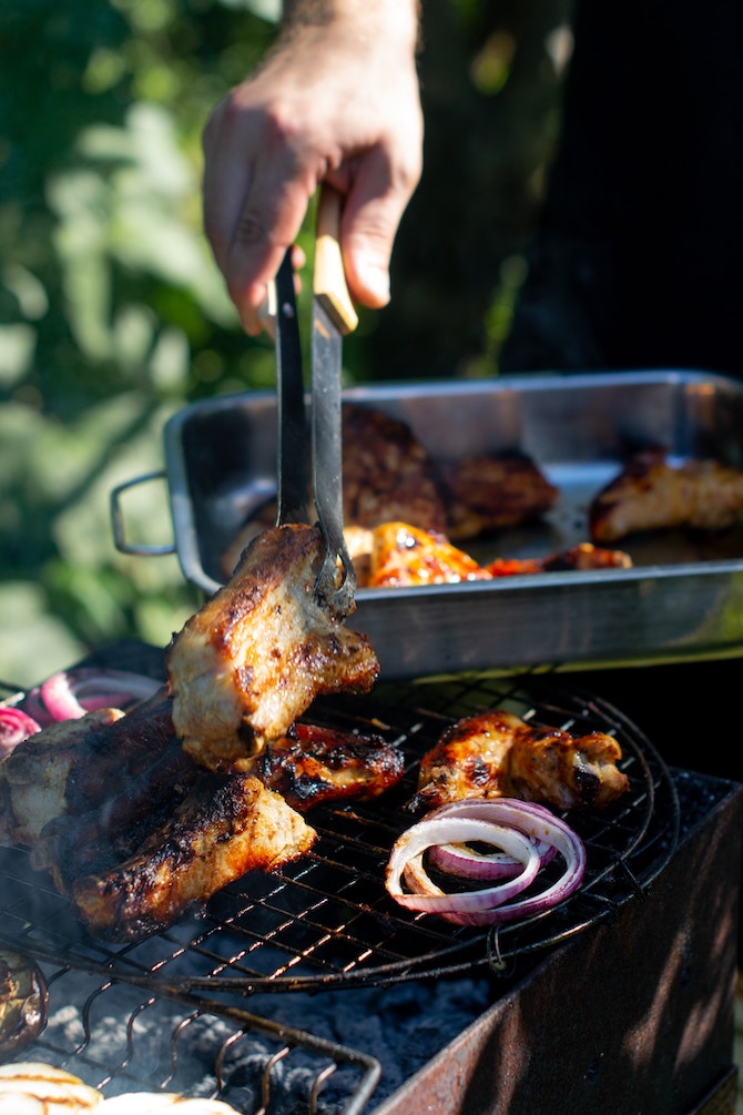 Food being cooked on an outdoor grill