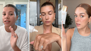 Hailey Bieber, Sofia Richie, and Rudi Berry use the Hourglass Veil Hydrating Skin Tint on TikTok