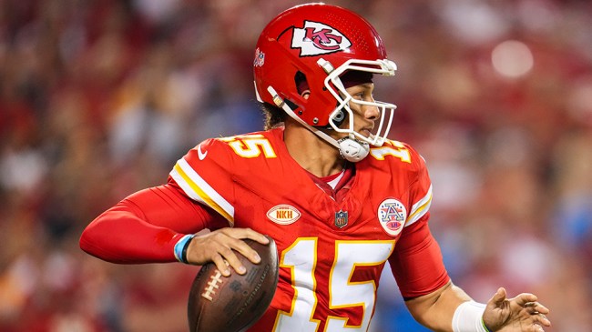 KANSAS CITY, MO - SEPTEMBER 07: Patrick Mahomes #15 of the Kansas City Chiefs looks to throw the ball during at GEHA Field at Arrowhead Stadium on September 7, 2023 in Kansas City, Missouri. (Photo by Cooper Neill/Getty Images)