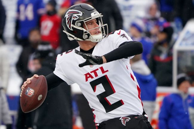 Matt Ryan #2 of the Atlanta Falcons warms up prior to the game against the Buffalo Bills at Highmark Stadium on January 02, 2022 in Orchard Park, New York. (