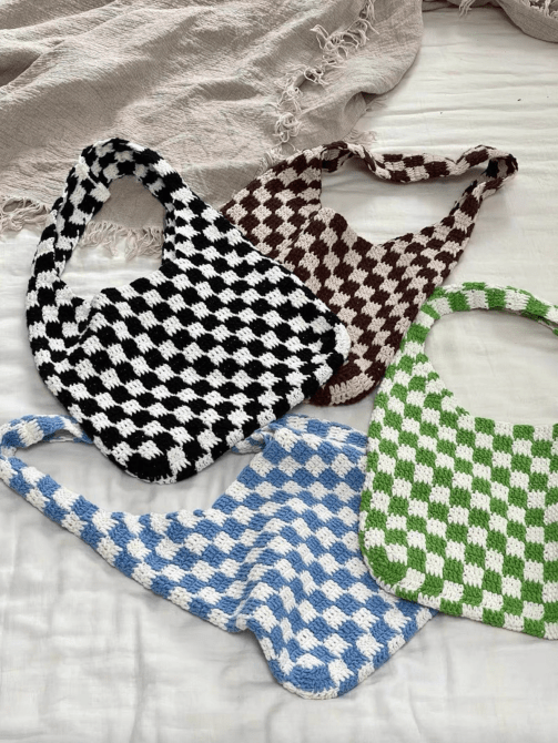 Crochet Checkered Tote Bag