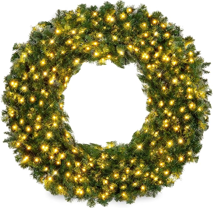 Best Choice Products 48in Large Artificial Pre-Lit Fir Christmas Wreath Decoration