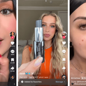 Three different TikTokers trying on the Givenchy Black Magic Lip Balm