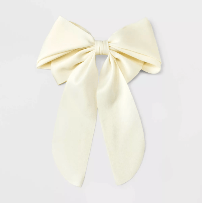 A white satin bow hair barrette from Target