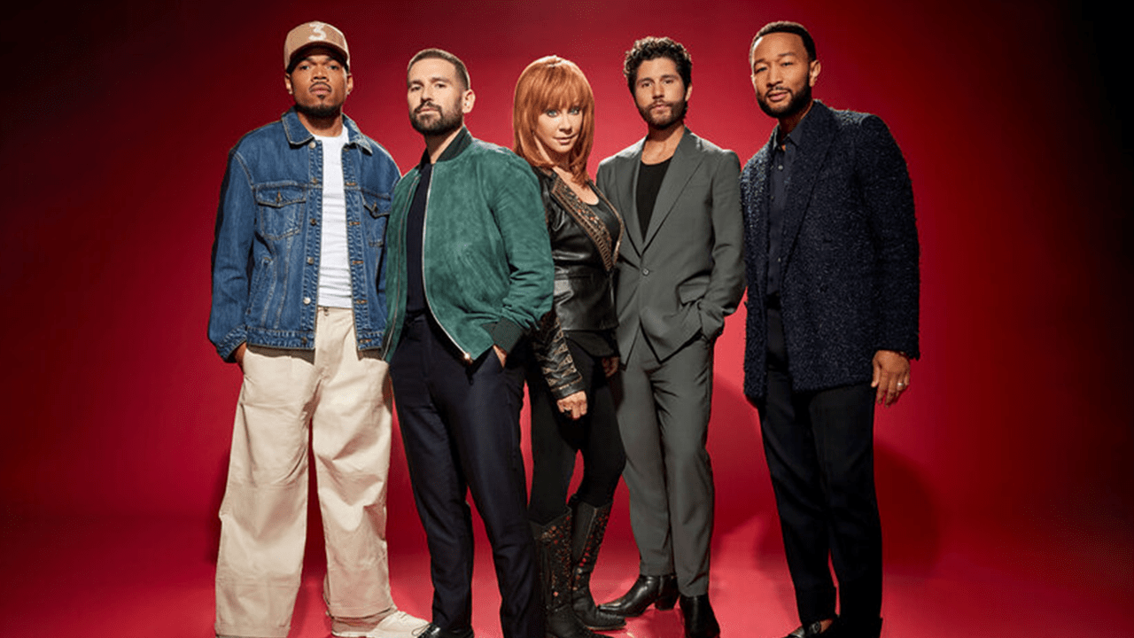 The Voice Coaches Season 25. Chance the Rapper, Dan + Shay, Reba McEntire, and John Legend.