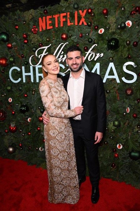 Lindsay Lohan and Bader Shammas attend Netflix’s Falling For Christmas Celebratory Holiday Fan Screening