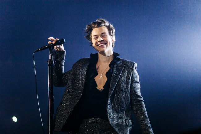 In this handout photo provided by Helene Marie Pambrun, Harry Styles performs during his European tour at AccorHotels Arena on March 13, 2018 in Paris, France.