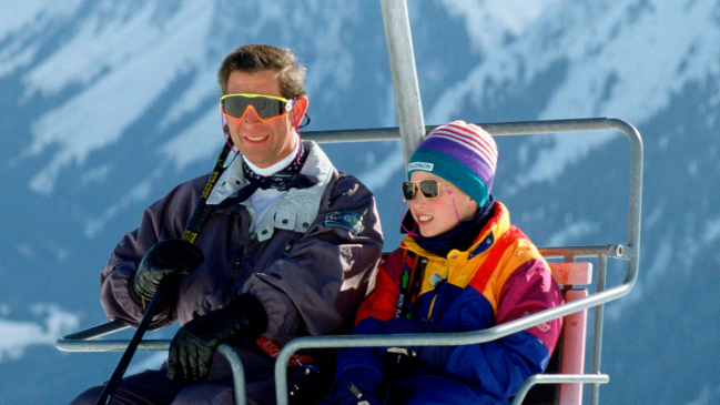 February 18, 1994: Prince Charles and his son Prince William on a skiing holiday