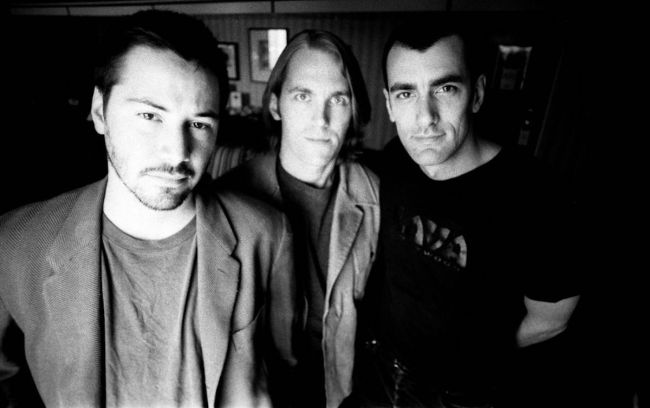 Portrait of actor Keanu Reeves with his band Dogstar, Scotland , United Kingdom, 1996.