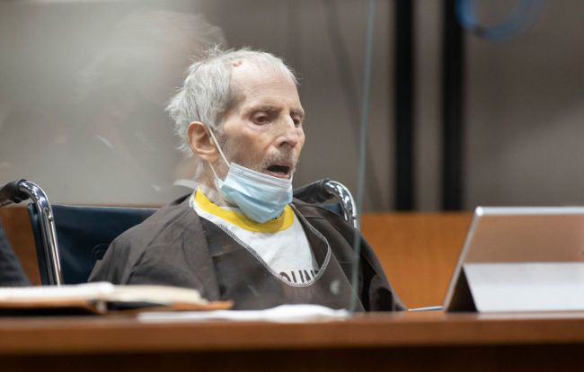 Robert Durst (R), seated with attorney Dick DeGuerin, was sentenced to life without the possibility of parole on October 14, 2021 in Los Angeles, California. Durst was sentenced for the murder of Susan Berman in 2000.