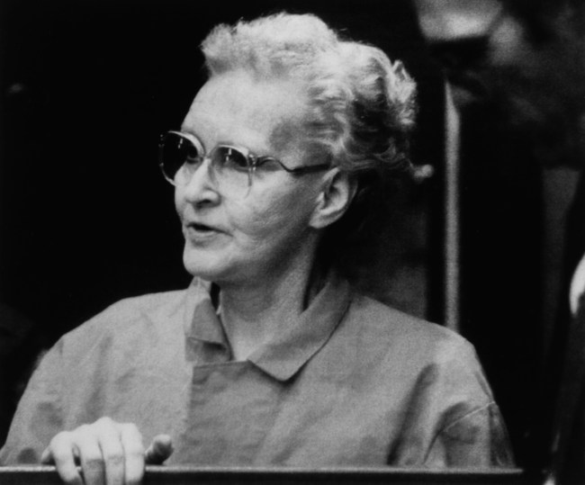 Dorothea Puente stands in Sacramento Municipal Court during her arraignment on murder charges, November 17th 1988. Seven bodies were discovered buried at the boarding house Puente operated in Sacramento.