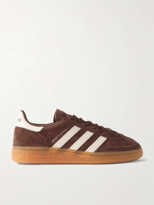 Adidas Originals + Sporty & Rich Handball Spezial Sneakers in chocolate brown.