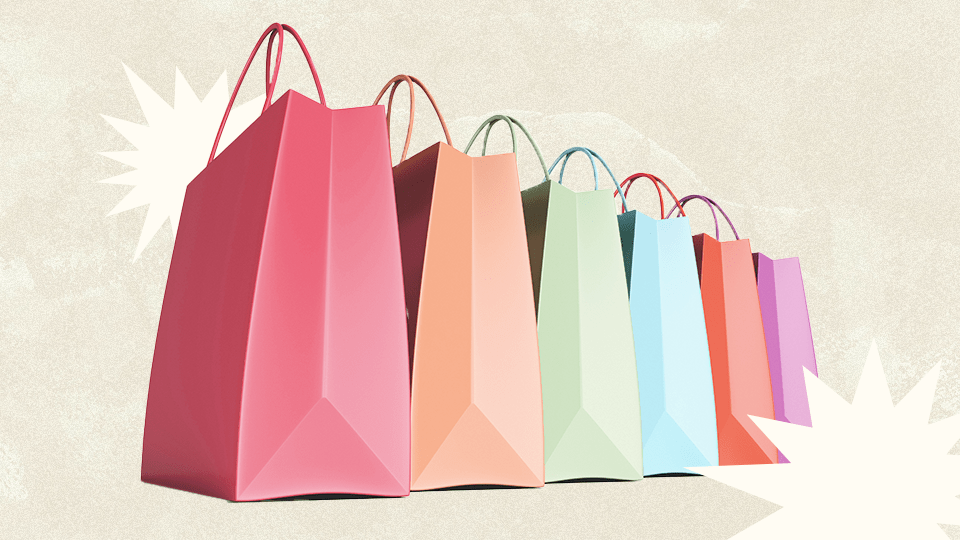 Multiple colorful shopping bags.