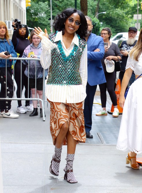 Ayo Edebiri is seen arriving at 'The View' on June 12, 2024 in New York City.