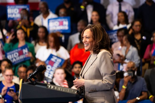 US Vice President Kamala Harris speaks during a campaign event at Westover High School in Fayetteville, North Carolina, US, on Thursday, July 18th, 2024. This marks the Vice President 7th visit to North Carolina this year. (Cornell Watson for The Washington Post via Getty Images)