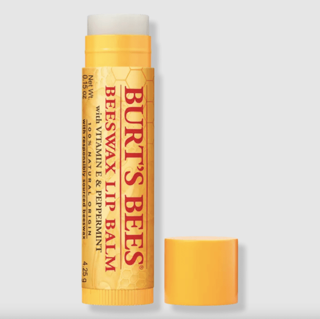 Burt's Bees Moisturizing Lip Balm in a yellow tube.
