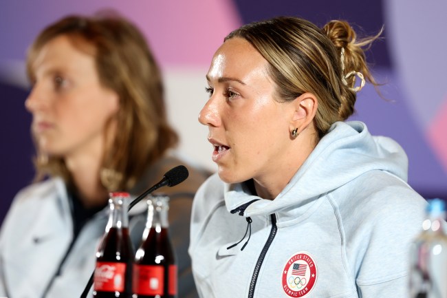 Abbey Weitzeil of Team United States addresses during the Team United States Swimming press conference ahead of the Paris 2024 Olympic Games on July 24, 2024 in Paris, France.