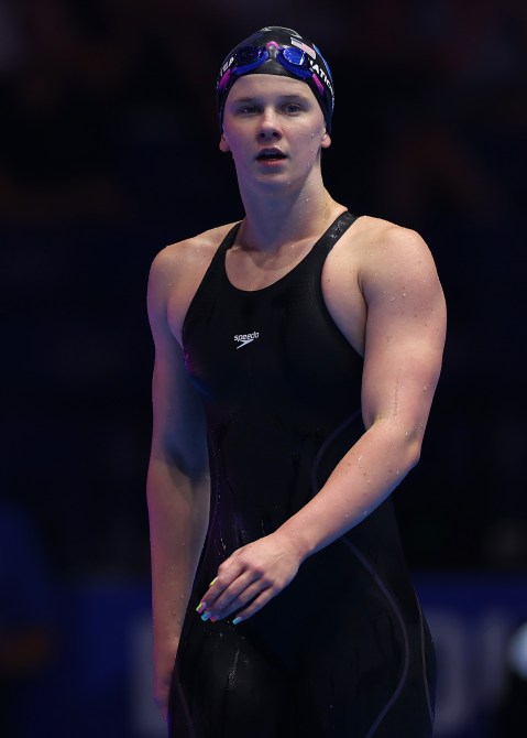 Alex Shackell of the United States looks on after the Women's 200m butterfly semifinal on Day Five of the 2024 U.S. Olympic Team Swimming Trials at Lucas Oil Stadium on June 19, 2024 in Indianapolis, Indiana.