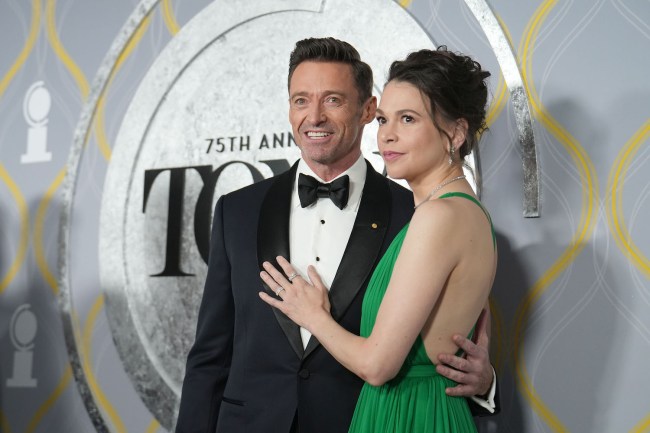 Hugh Jackman and Sutton Foster attend The 75th Annual Tony Awards - Arrivals on June 12, 2022 at Radio City Music Hall in New York City.
