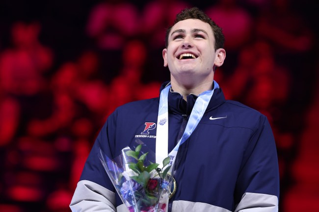 INDIANAPOLIS, INDIANA - JUNE 19: Matthew Fallon of the United States looks on during the Men's 200m breaststroke final medal ceremony on Day Five of the 2024 U.S. Olympic Team Swimming Trials at Lucas Oil Stadium on June 19, 2024 in Indianapolis, Indiana.