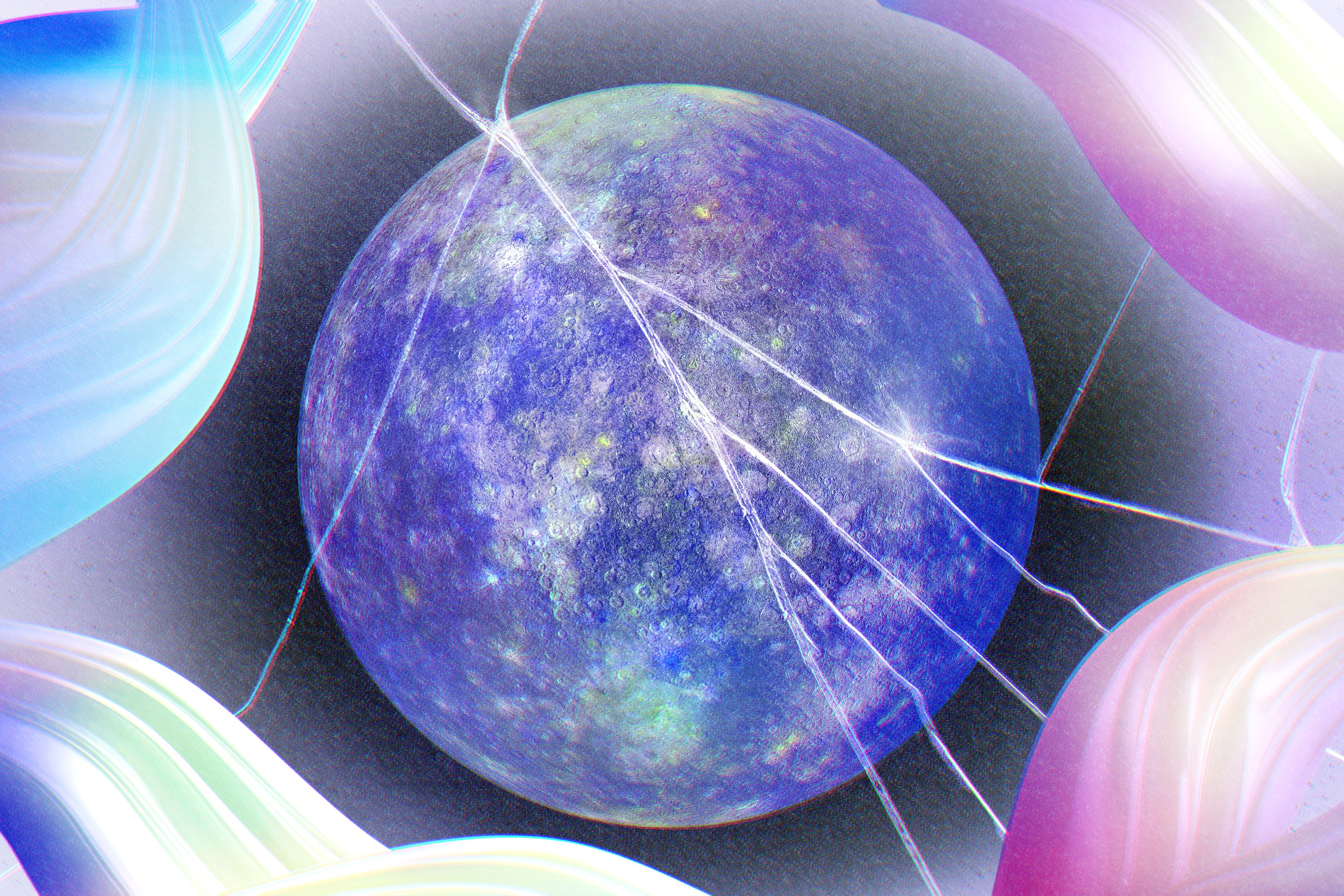 Mercury surrounded by lightning bolts and swirls