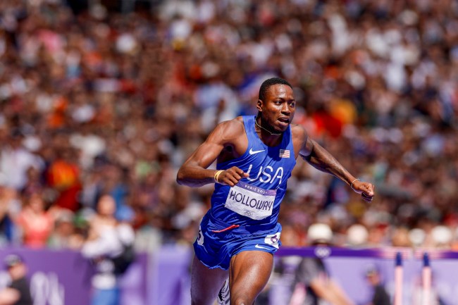 Grant Holloway of USA during the Athletics Men's 110m Hurdles Round 1 on Day 9 of the Olympic Games Paris 2024 at Stade de France on August 4, 2024 in Saint-Denis, France.
