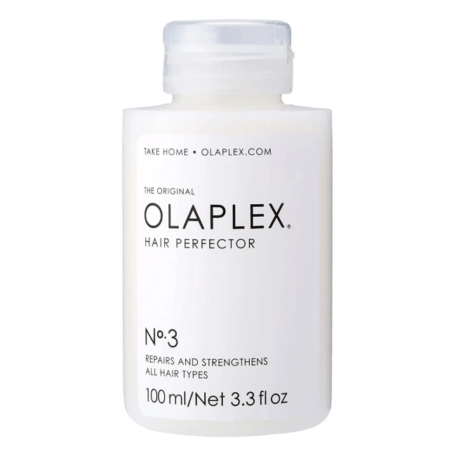 Olaplex Hair Perfector No. 3 Repairing Treatment in a clear bottle.