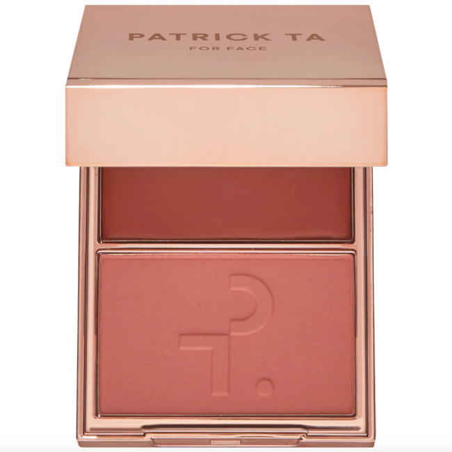 Patrick Ta Major Headlines Crème & Powder Blush Duo in a rose gold compact.