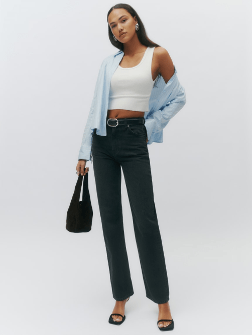 Reformation Abby High Rise Straight Jeans in black.