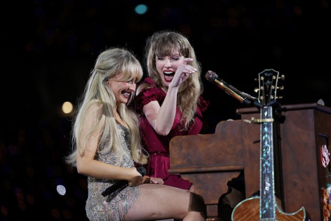 Taylor Swift performs with Sabrina Carpenter at Accor Stadium on February 23, 2024 in Sydney, Australia. 