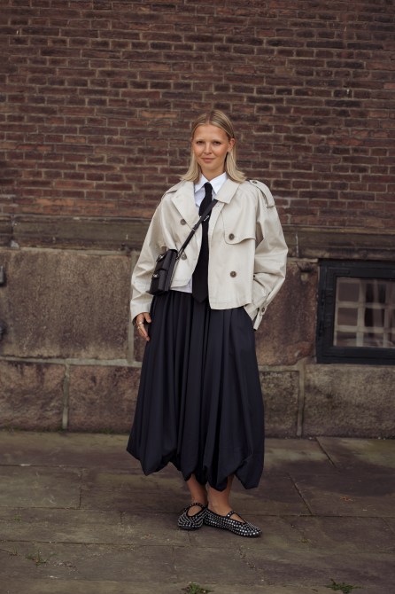 Hollie Mercedes Peters wears black long balloon skirt in Copenhagen