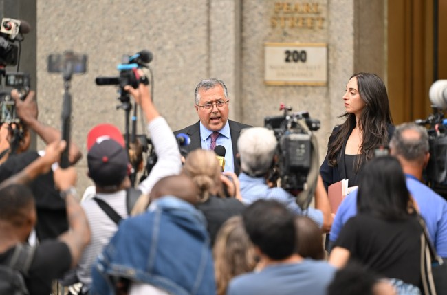 Lawyer for Sean Combs, Marc Agnifilo, speaks to members of the media outside U.S. District Court on September 17, 2024 in New York City. Music mogul Sean "Diddy" Combs was arrested in Manhattan on September 16 in a sex trafficking probe following a federal indictment.