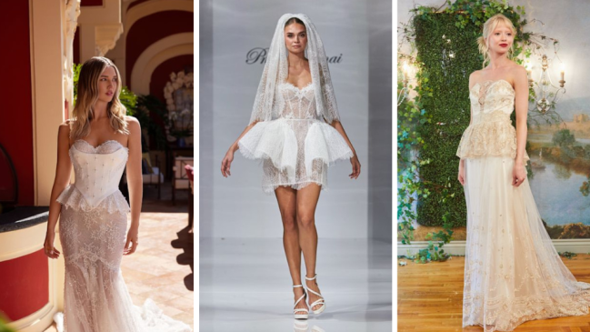 STYLECASTER | Wedding Dress Trends 2025, Peplum Lace