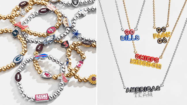 BaubleBar NFL collection collaboration bracelets and necklaces