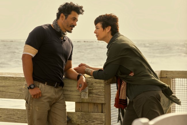 Outer Banks. (L to R) Rigo Sanchez as Lightner, Pollyanna McIntosh as Dalia in episode 403 of Outer Banks.