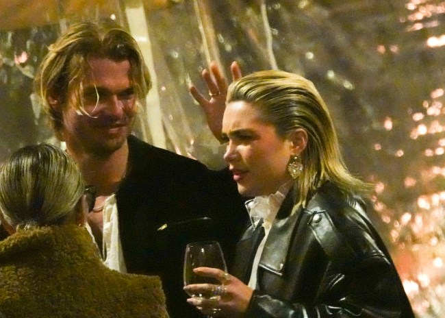 Charlie Gooch and Florence Pugh are seen having dinner at on March 26, 2023 in Rome, Italy.